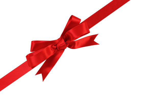 斜红色礼物蝴蝶结和丝带孤立在白色的背景图片下载