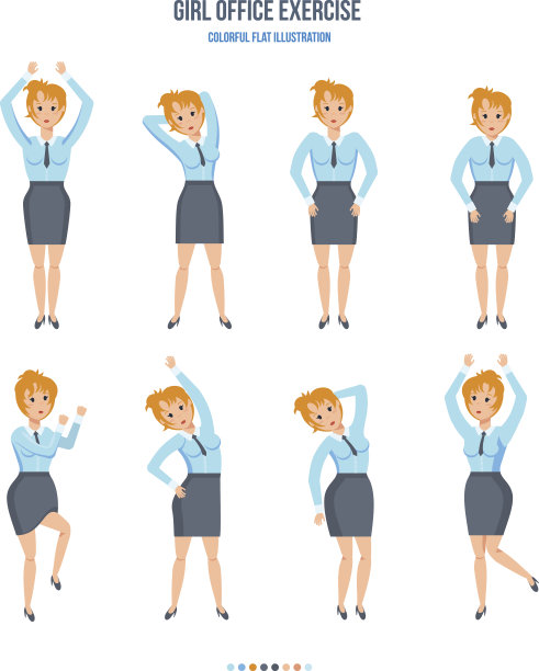 那个女孩在办公室里，做着各种姿势，做着练习图片下载