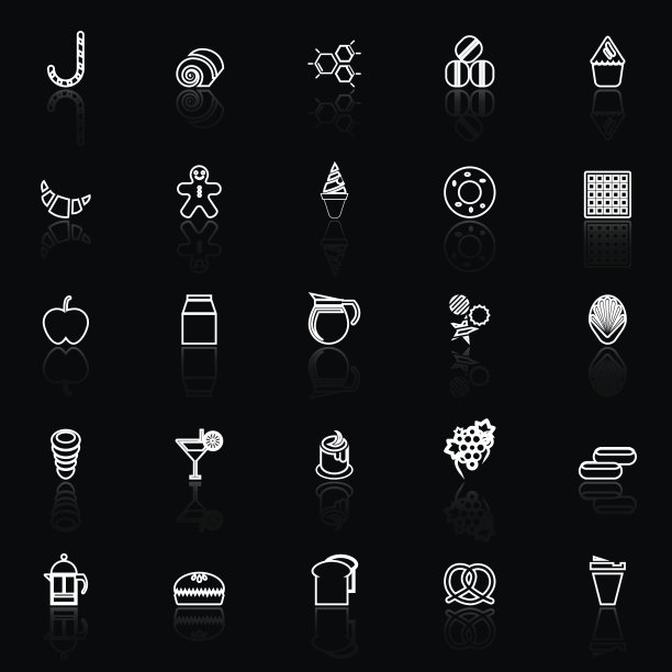 甜食线图标与反映在黑色的背景图片下载