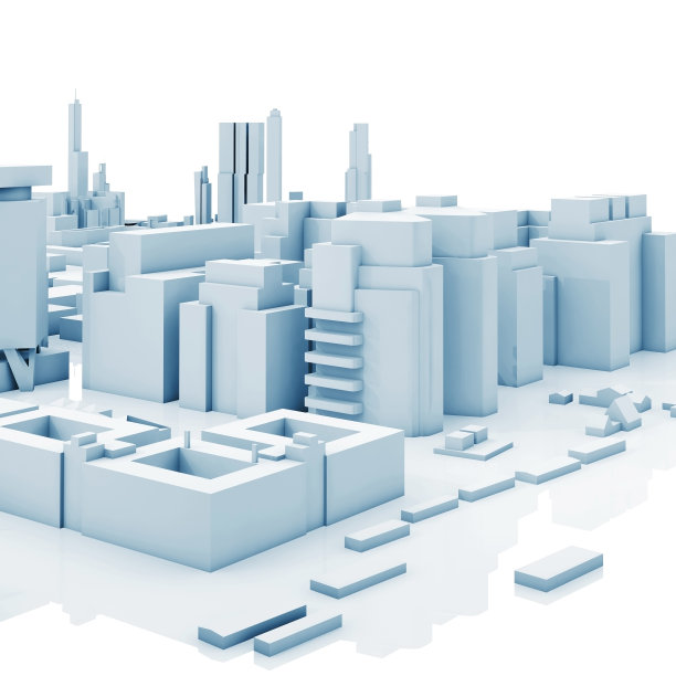 抽象当代城市景观，蓝色3d图片下载