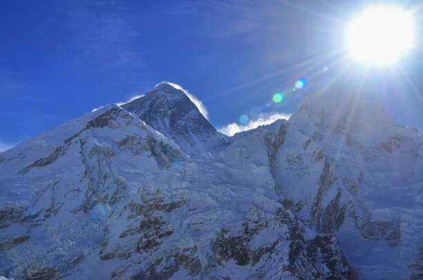 珠穆朗玛峰和早晨的太阳从珠穆朗玛峰徒步图片下载