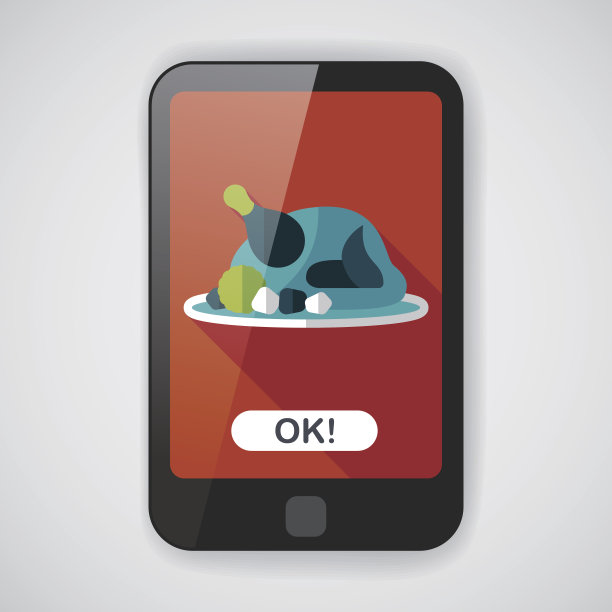 烤鸡平面图标与长影子，eps10图片下载