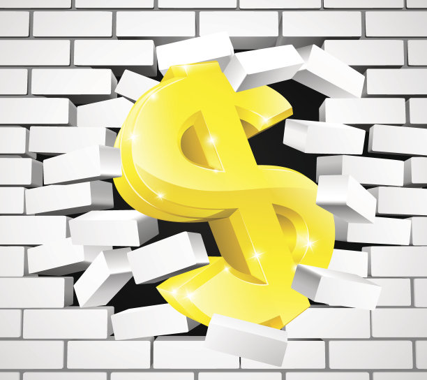 美元符号打破白色砖墙图片下载