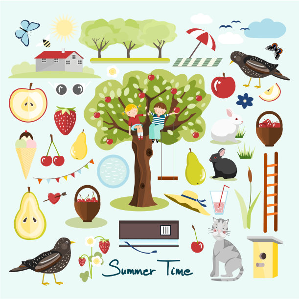 夏季园林元素，夏季向量对象图片下载