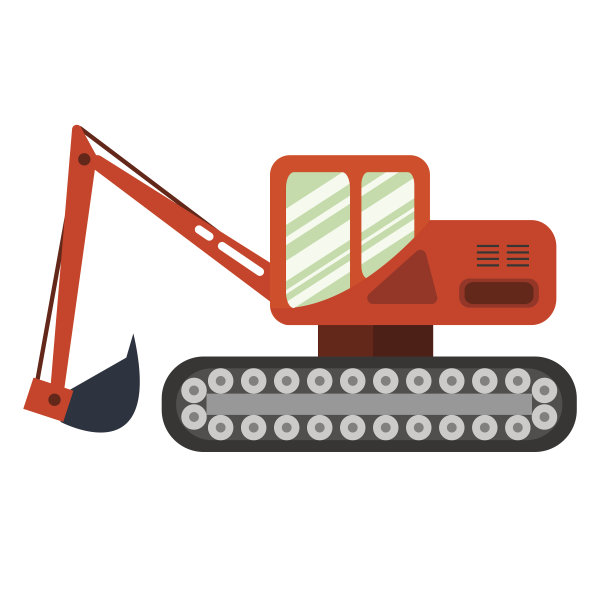 红色的挖掘机在白色的背景在平坦的风格。农业机器。图片下载