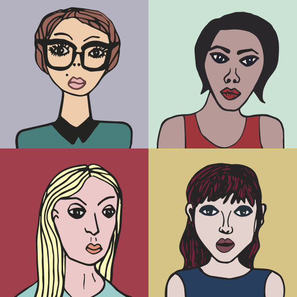 一套四张印有女孩卡通人物的卡片图片下载