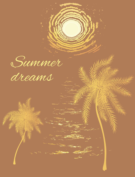 含海洋日落和棕榈树的夏季模板图片下载