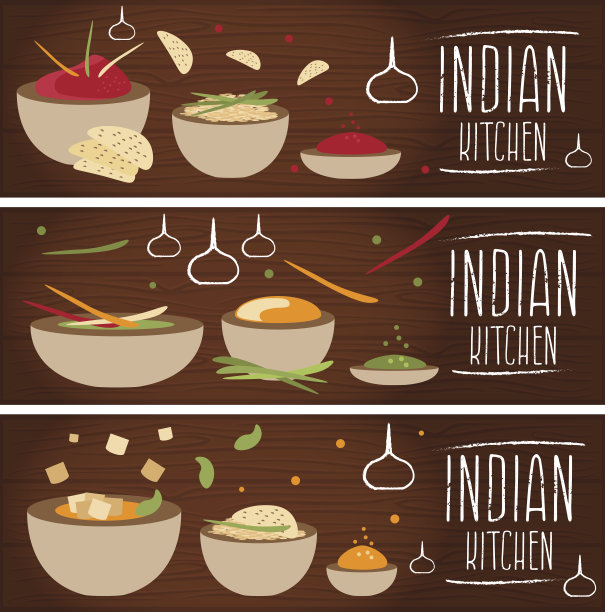 一套主题印度美食不同口味的横幅图片下载