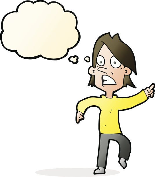 卡通担心男人指向与想法泡泡图片下载