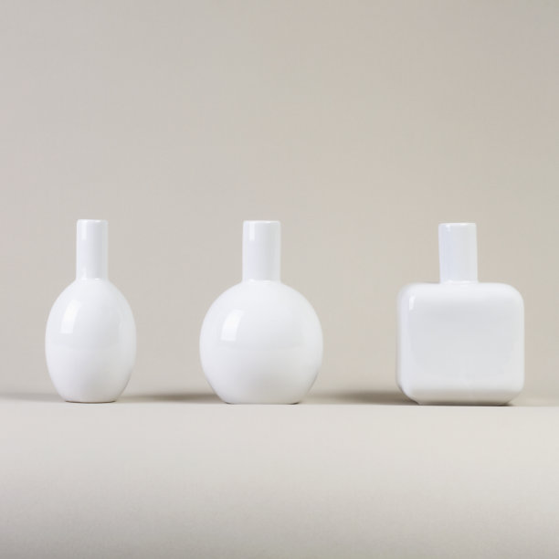 小型白色现代设计花瓶设置侧视图图片下载