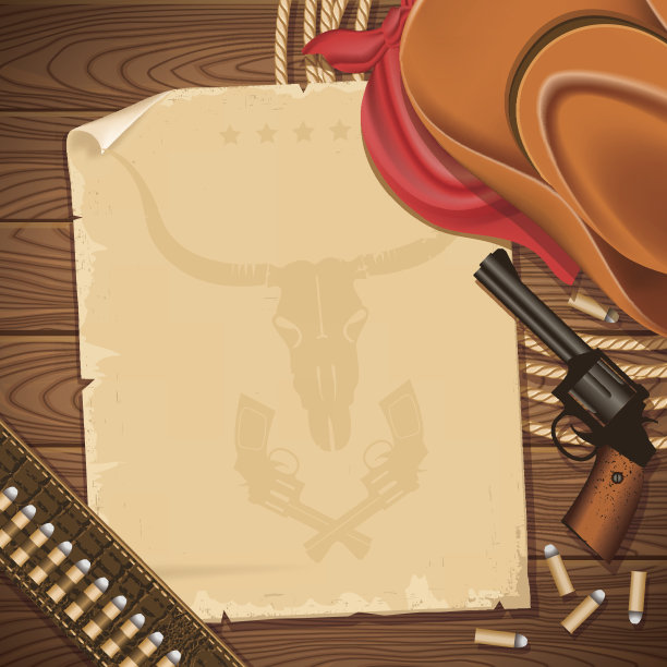 狂野的西部背景，牛仔帽和左轮手枪图片下载