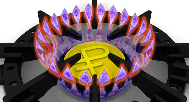 天然气供应的成本。俄罗斯货币的概念图片下载