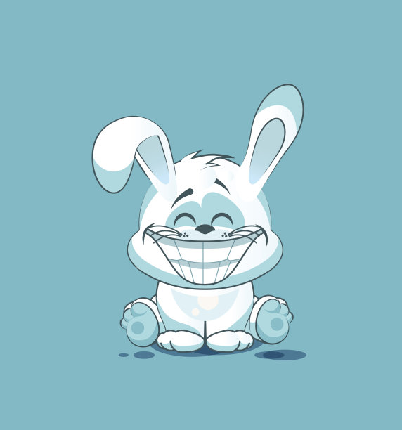 孤立的表情符号字符卡通白色小兔子与一个巨大的微笑图片下载