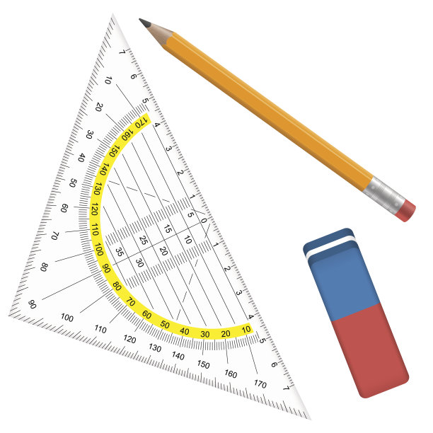 铅笔，橡皮和量角器图片下载
