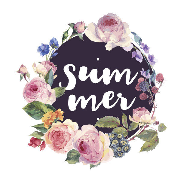 矢量玫瑰古董花圆形框架图片下载