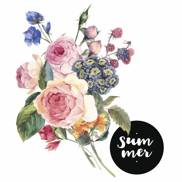 Vector玫瑰复古鲜花贺卡图片下载