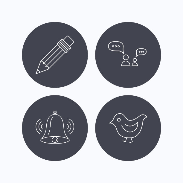 对话，铅笔和鸟的图标。图片下载