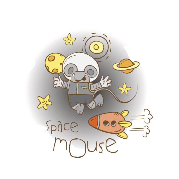 太空卡与卡通小老鼠宇航员。图片下载