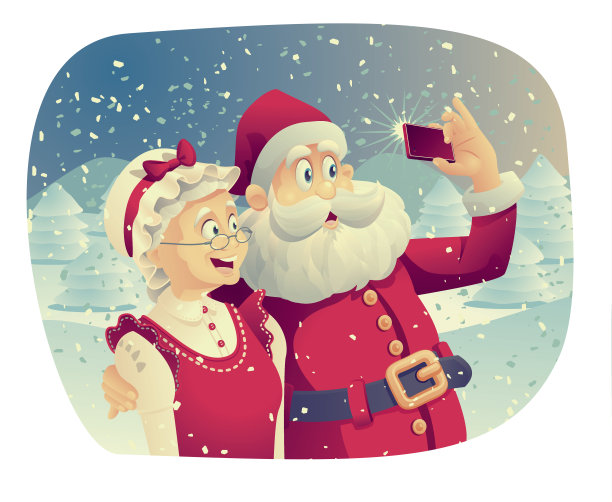 圣诞老人和圣诞夫人在一起拍照图片下载