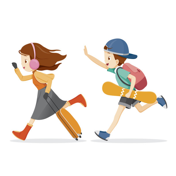 男孩和女孩跑去旅行图片下载