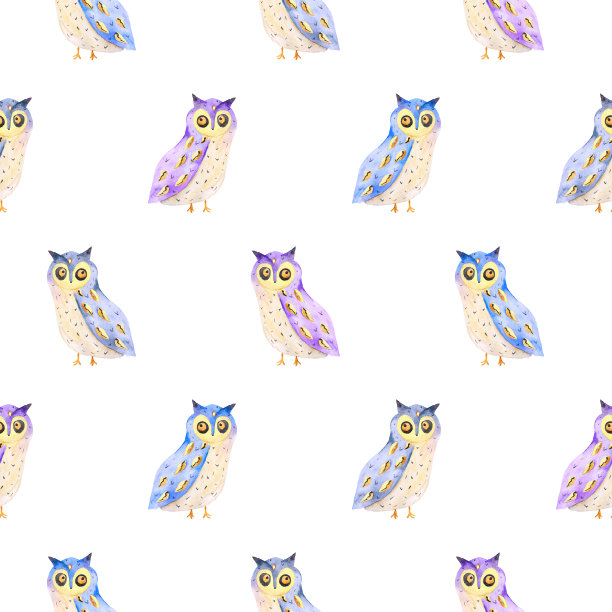 猫头鹰水彩无缝图案图片下载
