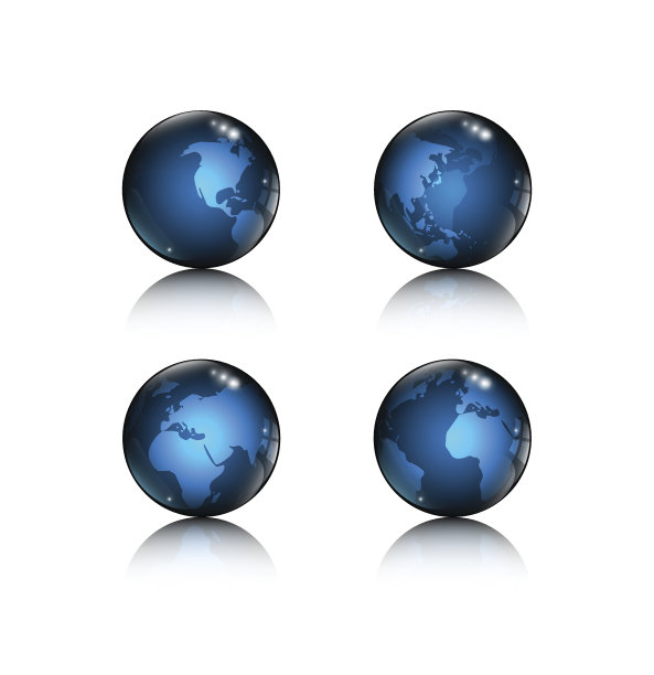 一套4个标志图标蓝色地球仪图片下载