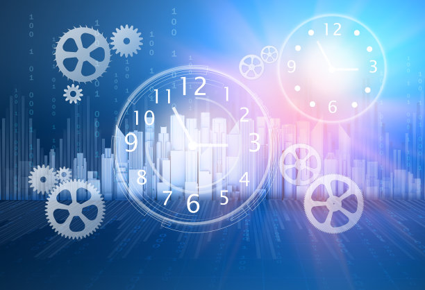 观看和齿轮背景城市摩天大楼。图片下载