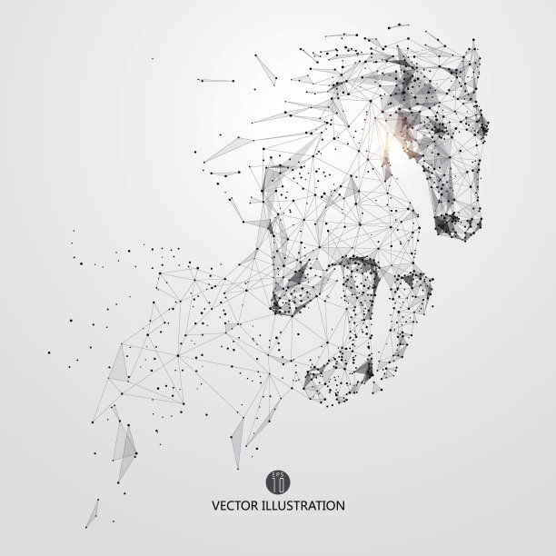 奔腾的骏马，线与形相连。素材图片