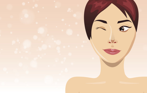 清新美丽的女人脸上眨眼矢量插图，保健理念图片下载