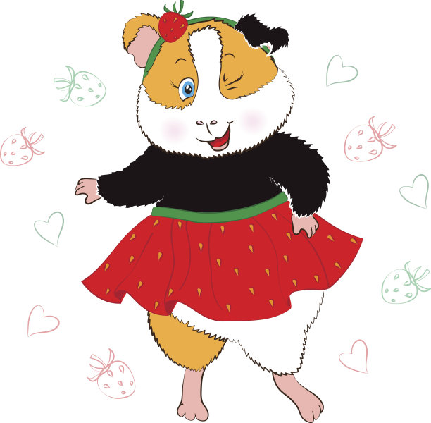 豚鼠妨碍了草莓。图片下载