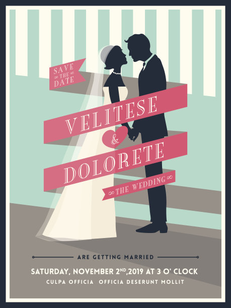 新郎和新娘的丝带婚礼邀请模板图片下载