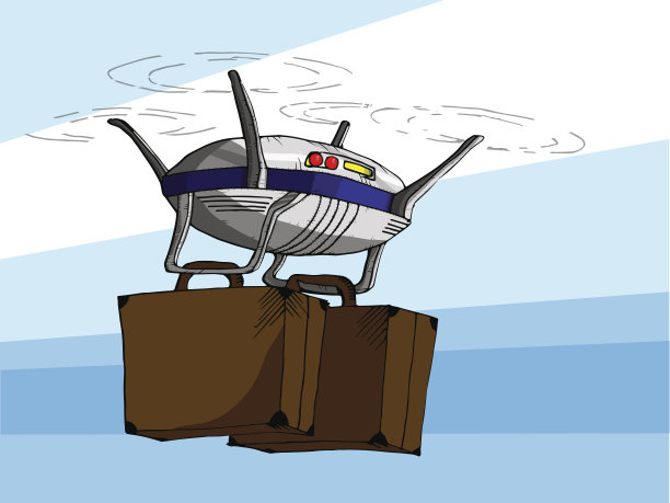 手绘矢量插图飞行的无人机与两个手提箱图片下载