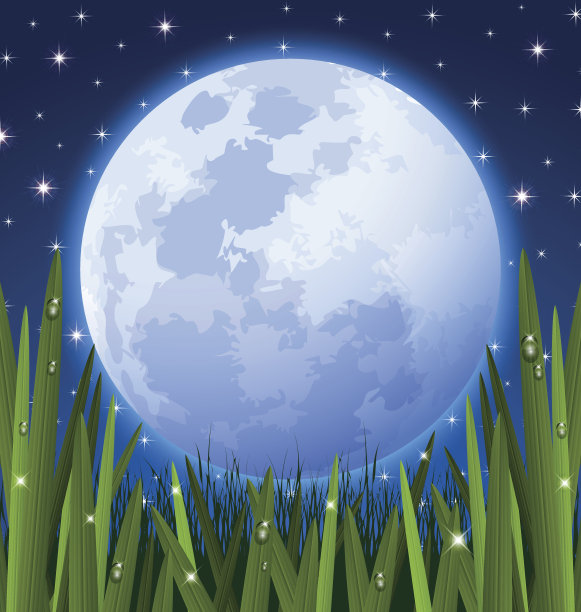 满月和草地图片下载