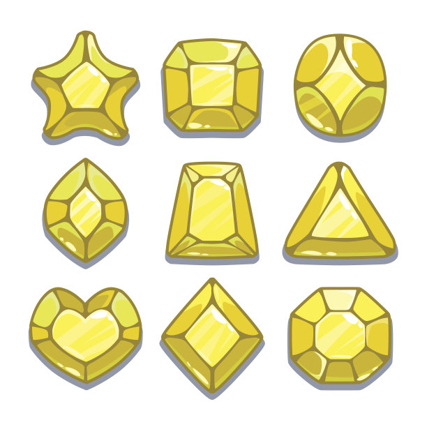 卡通黄色不同形状的宝石图片下载