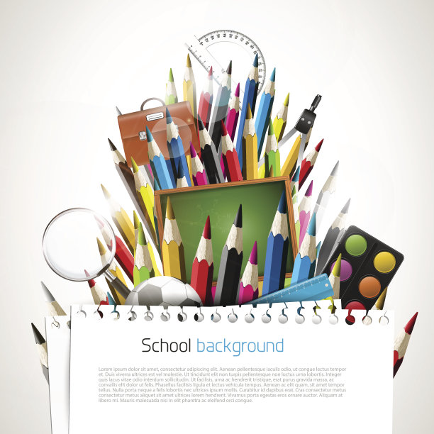 彩色蜡笔和学习用品图片下载