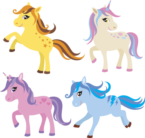 可爱的小马，独角兽和马设置图片下载