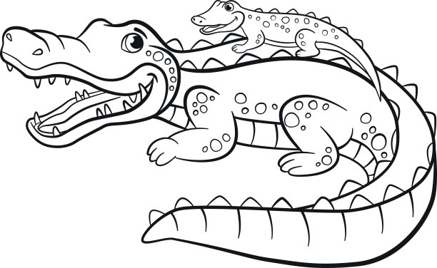 鳄鱼妈妈和她可爱的小鳄鱼宝宝图片下载