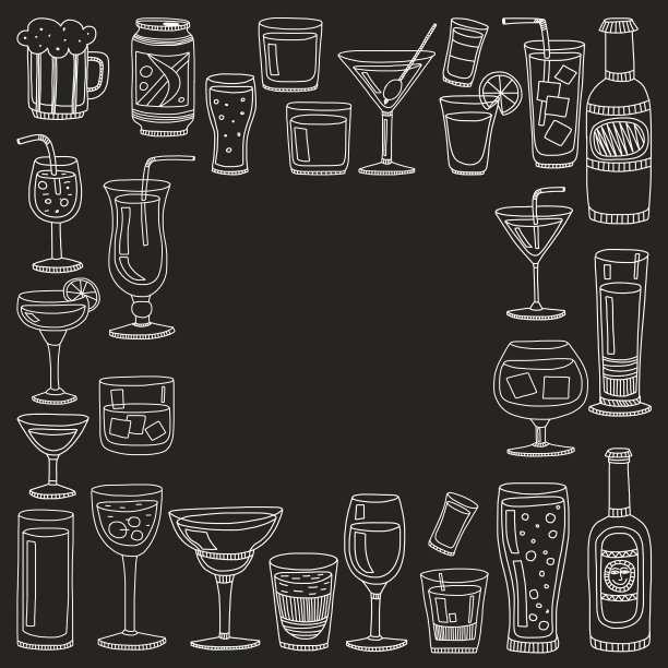酒精饮料和鸡尾酒图标设置图片下载