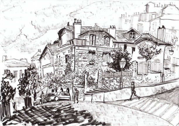 手绘巴黎街图片下载