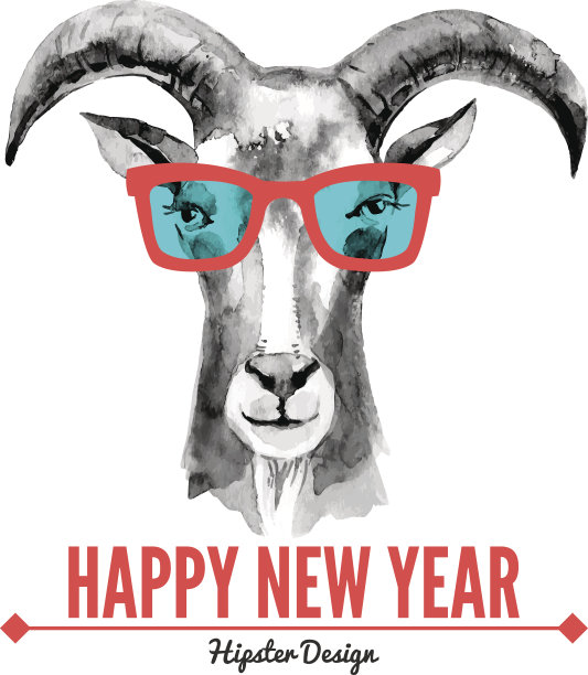 新年贺卡与水彩肖像ща潮羊图片下载