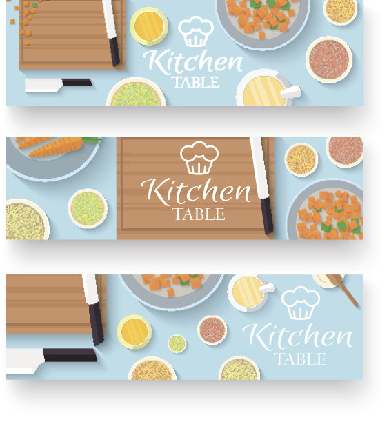 平面厨房桌子烹饪在房子矢量横幅图片下载
