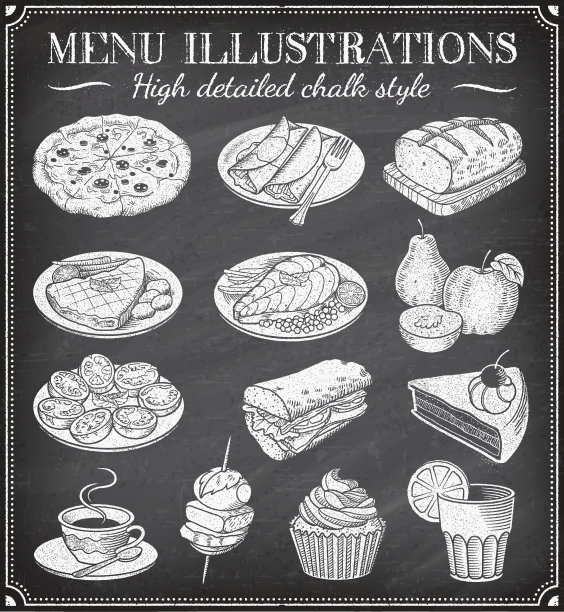 矢量Grunge黑板食物插图图片下载