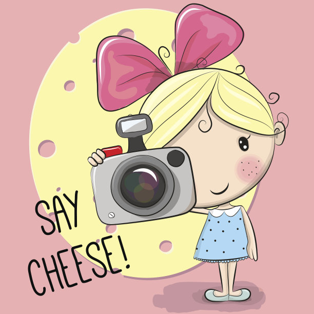 可爱的卡通女孩与一个相机图片下载