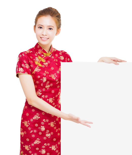 年轻漂亮的亚洲女人，广告牌空着图片下载