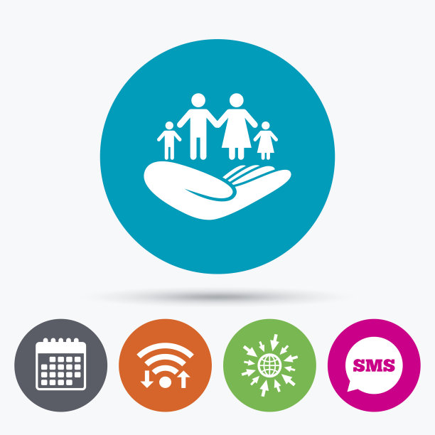 家庭保险标志。手握人组。图片下载