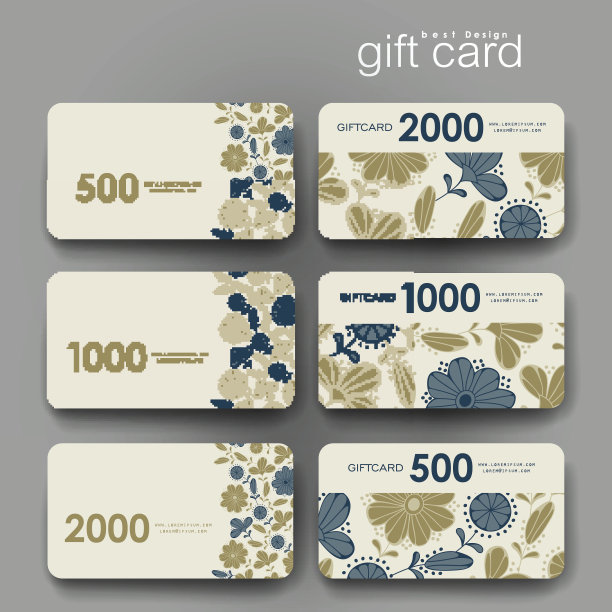 礼品券，折扣卡模板与花卉背景图片下载