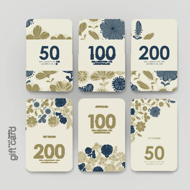 礼品券，折扣卡模板与花卉背景素材图片