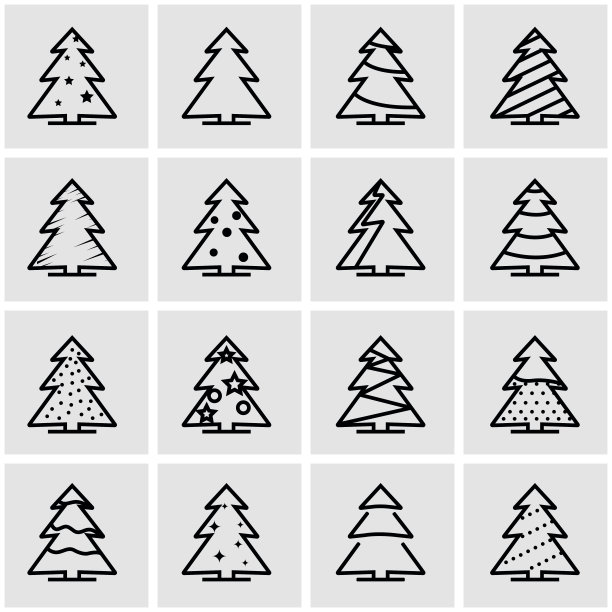 向量线圣诞树图标设置图片下载