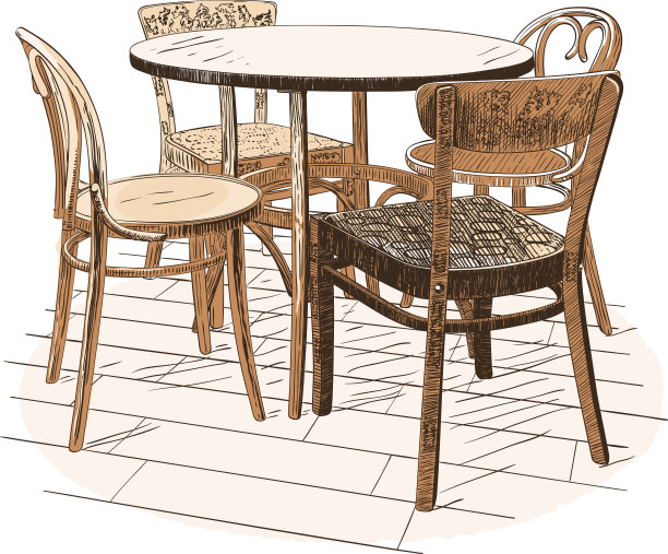 桌子与四把椅子隔离在白色图片下载