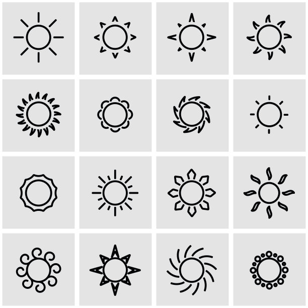 矢量线条太阳图标合集图片下载